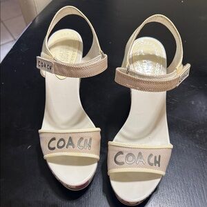 Coach Beige Logo Slingback Heels